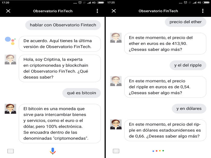 Habla con Criptina, la experta en criptomonedas y blockchain de 1millionbot en el Asistente de Google