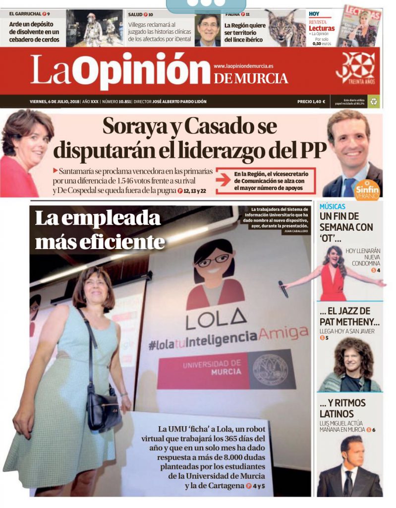 chatbot Lola Universidad Murcia periódicos 
