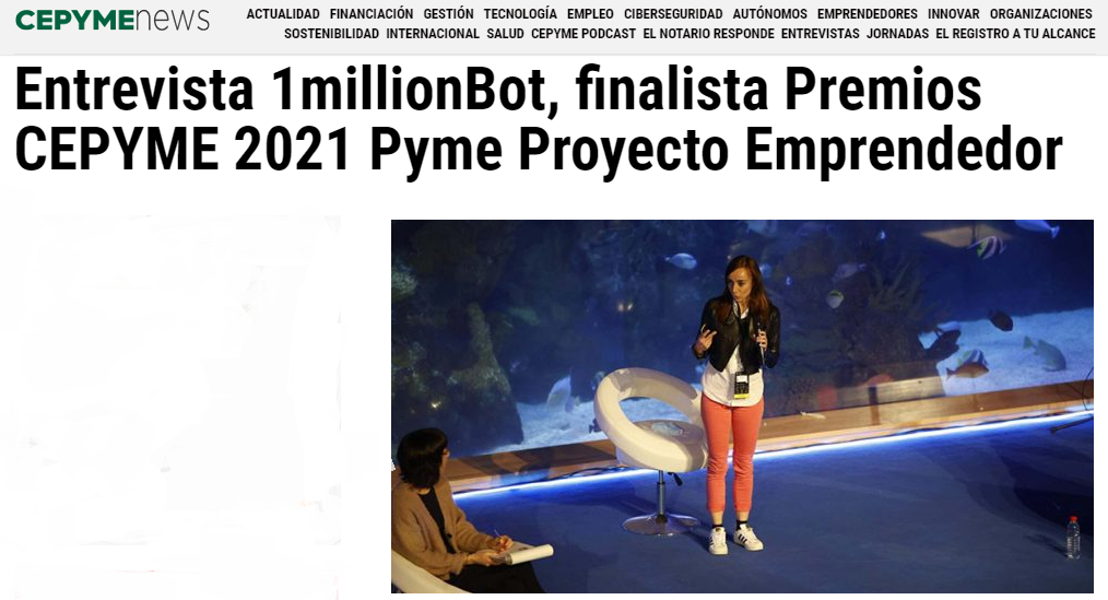 1millionbot es finalista de los premios Cepyme: «El desarrollo de la Inteligencia Artificial es una solución de presente», asegura Celia Sánchez